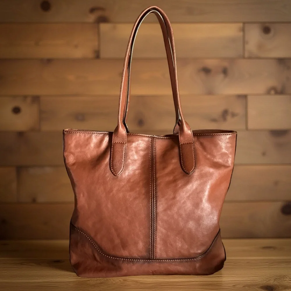 Frye Leather Ring Tote Shoulder Bag | Cognac Brown - Picture 3 of 6